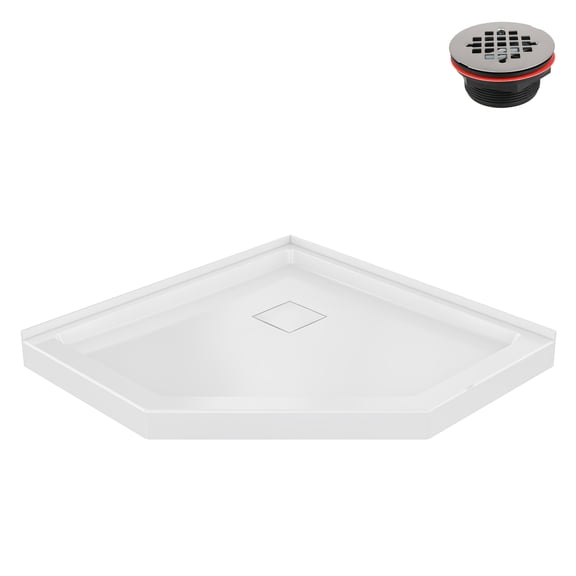 Streamline DT-2245-124 36 in. x 36 in. Neo Angle PP Shower Base in Glossy White With Corner Drain, Drain Included