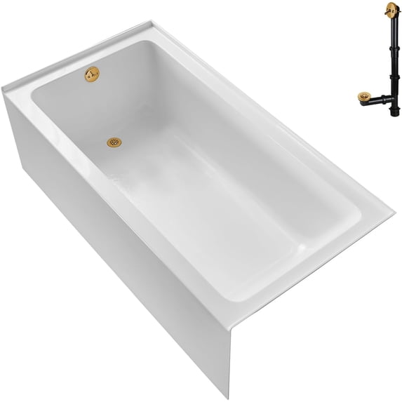 Streamline GA-302-6-BGL 66 in. x 32 in. Acrylic Left-Hand Drain Alcove Bathtub in Glossy White With External Drain in Brushed Gold