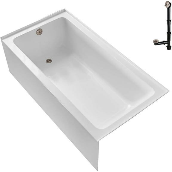 Streamline GA-302-6-BNK 66 in. x 32 in. Acrylic Left-Hand Drain Alcove Bathtub in Glossy White With External Drain in Brushed Nickel
