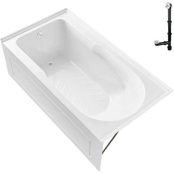 Streamline GA-308-18-WH 60 in. x 32 in. Acrylic Left-Hand Drain Alcove Bathtub in Glossy White With External Drain in Glossy White