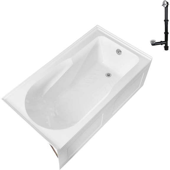 Streamline GA-311-24-CH 60 in. x 32 in. Acrylic Right-Hand Drain Alcove Bathtub in Glossy White With External Drain in Polished Chrome