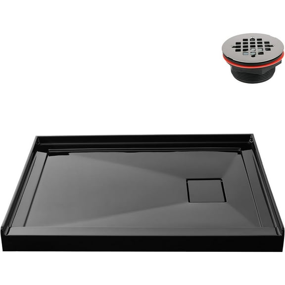 Streamline GB-2523-96-BL 42 in. x 34 in. Alcove Acrylic Shower Base in Glossy Black With Right Drain, Drain Included