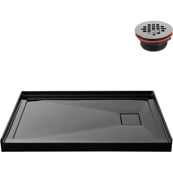Streamline GB-2529-120-BL 48 in. x 36 in. Alcove Acrylic Shower Base in Glossy Black With Right Drain, Drain Included