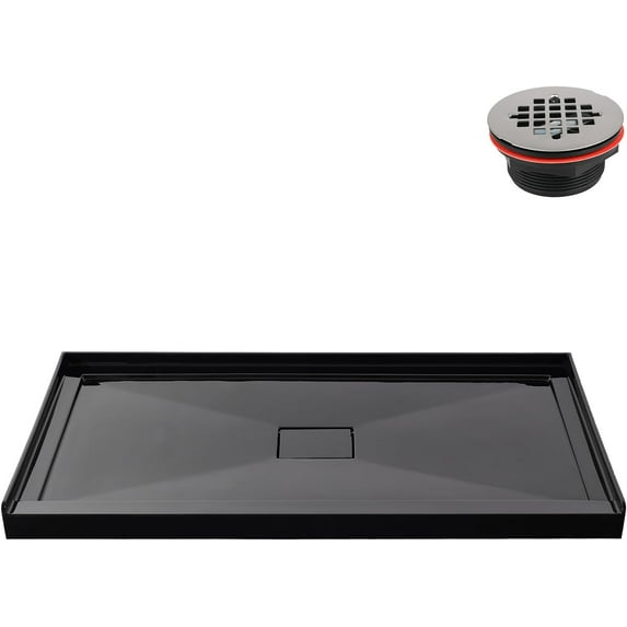 Streamline GB-2536-148-BL 60 in. x 36 in. Alcove Acrylic Shower Base in Glossy Black With Center Drain, Drain Included
