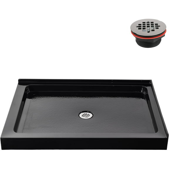 Streamline GB-2603-416-BL 48 in. x 36 in. Corner Acrylic Shower Base in Glossy Black With Center Drain, Drain Included