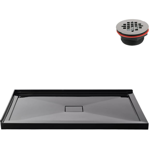 Streamline GB-2608-436-BL 48 in. x 32 in. Corner Acrylic Shower Base in Glossy Black With Center Drain, Drain Included