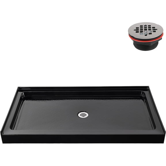 Streamline GB-2624-500-BL 60 in. x 34 in. Alcove Acrylic Shower Base in Glossy Black With Center Drain, Drain Included