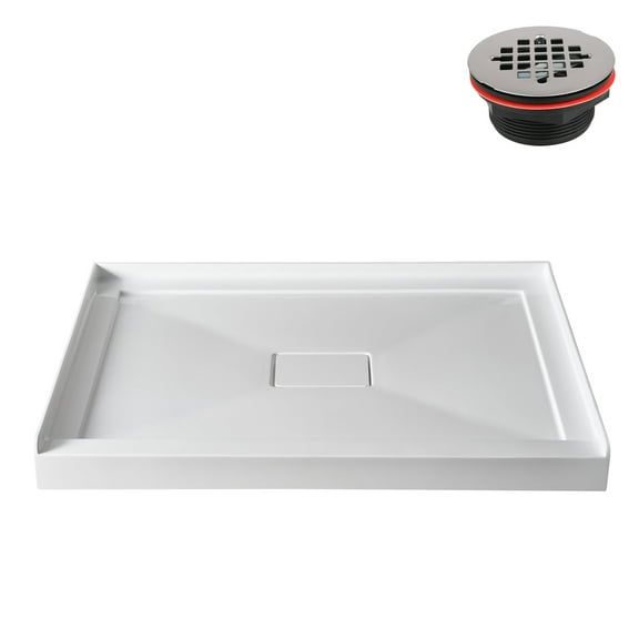 Streamline GB-524-100 42 in. x 34 in. Alcove Acrylic Shower Base in Glossy White With Center Drain, ABS Drain Included