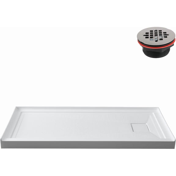 Streamline GB-615-464 60 in. x 32 in. Alcove Acrylic Shower Base in Glossy White With Right Drain, Drain Included