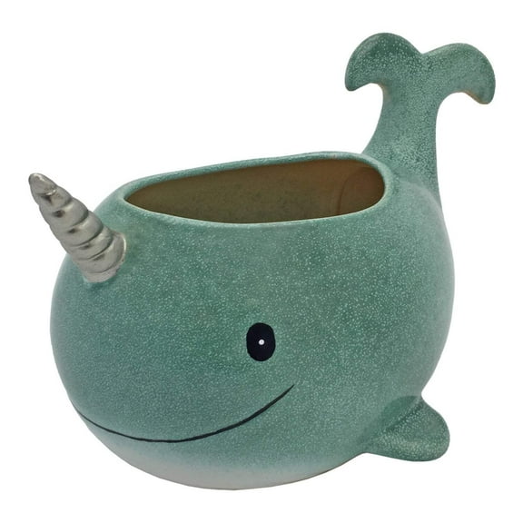 Streamline Imagined Narwhal Planter Pot With Drainage Hole, Green