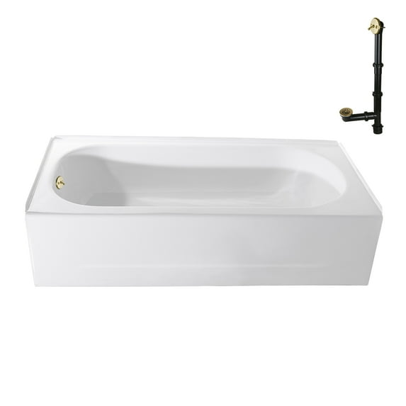 Streamline L-100-03-L-PBR 60 in. x 30 in. Porcelain-Enameled Steel Alcove Bathtub in Glossy White, With External Left Drain in Polished Brass
