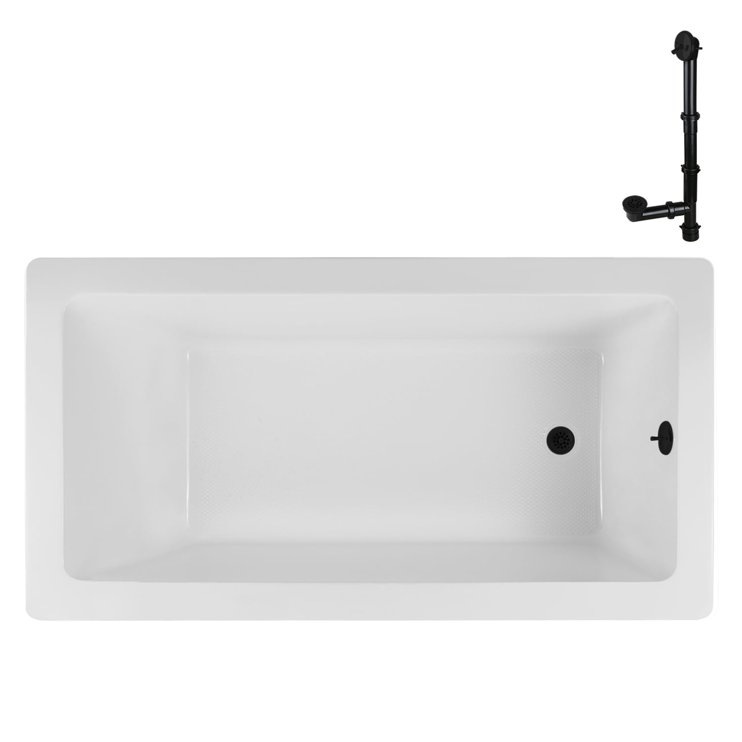 60" Glossy White Acrylic Drop-In Soaking Bathtub with Matte Black Trim