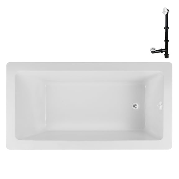 Streamline N-4080-706-WH 66 in. x 34 in. Acrylic Soaking Drop-In Bathtub in Glossy White, With External Drain in Glossy White