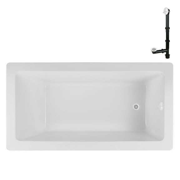 Streamline N-4100-709-WH 72 in. x 36 in. Acrylic Soaking Drop-In Bathtub in Glossy White, With External Drain in Glossy White