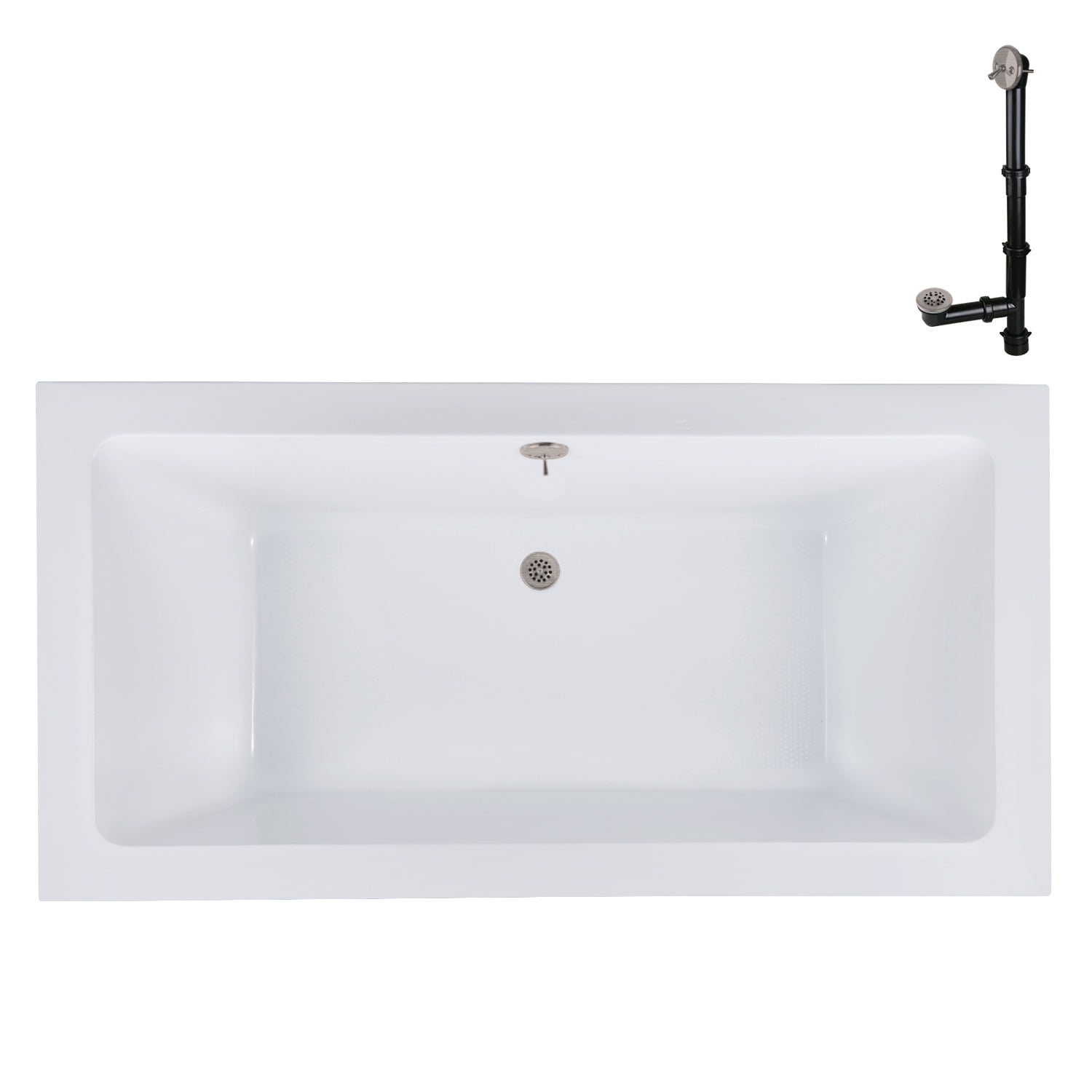 60" x 32" Glossy White Acrylic Soaking Drop-In Bathtub with Brushed Nickel Drain