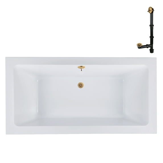 Streamline N-4160-718-BL 72 in. x 36 in. Acrylic Soaking Drop-In Bathtub in Glossy White, With External Drain in Matte Black