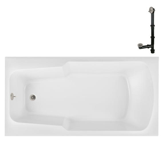 Streamline N-4180-721-BNK 60 in. x 32 in. Acrylic Soaking Drop-In Bathtub in Glossy White, With External Drain in Brushed Nickel