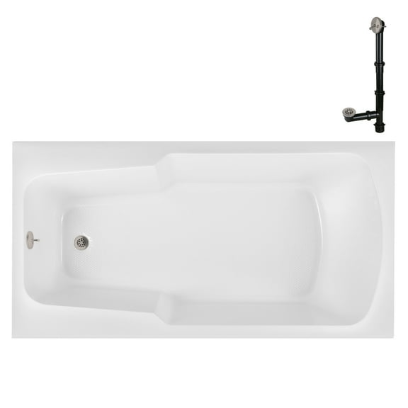 Streamline N-4200-724-BNK 66 in. x 34 in. Acrylic Soaking Drop-In Bathtub in Glossy White, With External Drain in Brushed Nickel