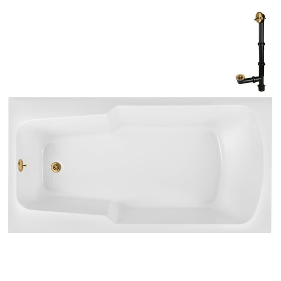 Streamline N-4210-727-BGL 72 in. x 36 in. Acrylic Soaking Drop-In Bathtub in Glossy White, With External Drain in Brushed Gold