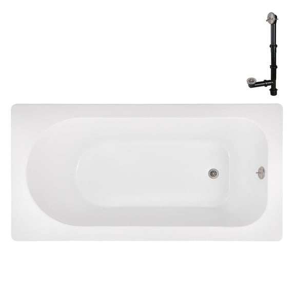 Streamline N-4240-733-BNK 66 in. x 34 in. Acrylic Soaking Drop-In Bathtub in Glossy White, With External Drain in Brushed Nickel