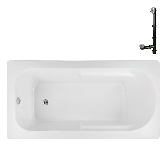 Streamline N-4300-742-CH 66 in. x 34 in. Acrylic Soaking Drop-In Bathtub in Glossy White, With External Drain in Polished Chrome