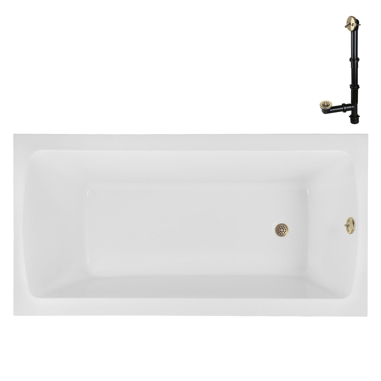 66" x 34" Glossy White Acrylic Soaking Drop-In Bathtub with Polished Brass Drain