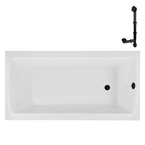Streamline N-4380-754-BL 72 in. x 36 in. Acrylic Soaking Drop-In Bathtub in Glossy White, With External Drain in Matte Black