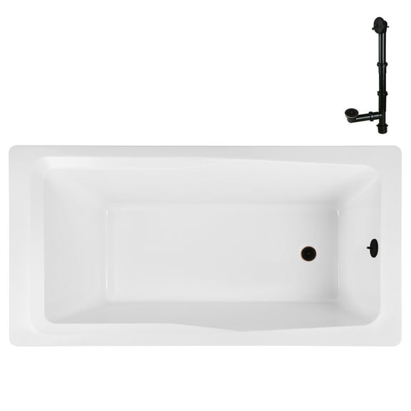 Streamline N-4400-757-ORB 60 in. x 32 in. Acrylic Soaking Drop-In Bathtub in Glossy White, With External Drain in Matte Oil Rubbed Bronze