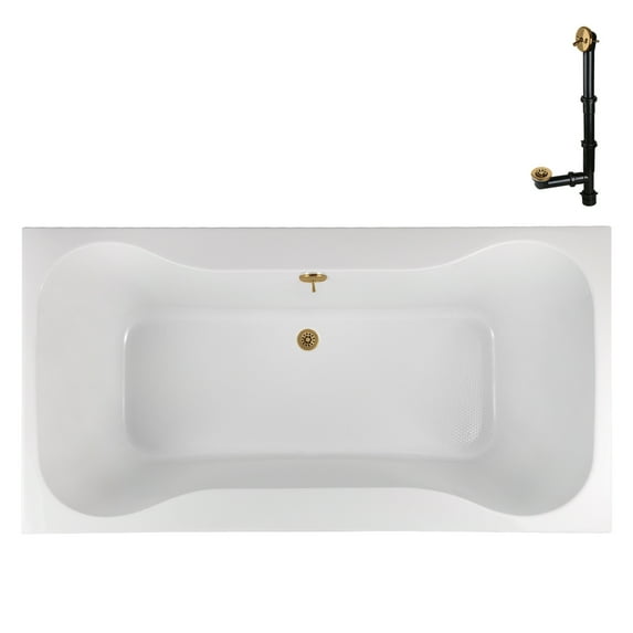 Streamline N-4460-766-BGL 60 in. x 32 in. Acrylic Soaking Drop-In Bathtub in Glossy White, With External Drain in Brushed Gold