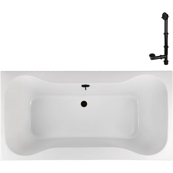 Streamline N-4480-769-BL 66 in. x 34 in. Acrylic Soaking Drop-In Bathtub in Glossy White, With External Drain in Matte Black