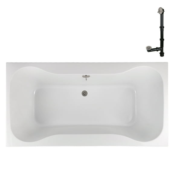 Streamline N-4500-772-BNK 72 in. x 36 in. Acrylic Soaking Drop-In Bathtub in Glossy White, With External Drain in Brushed Nickel