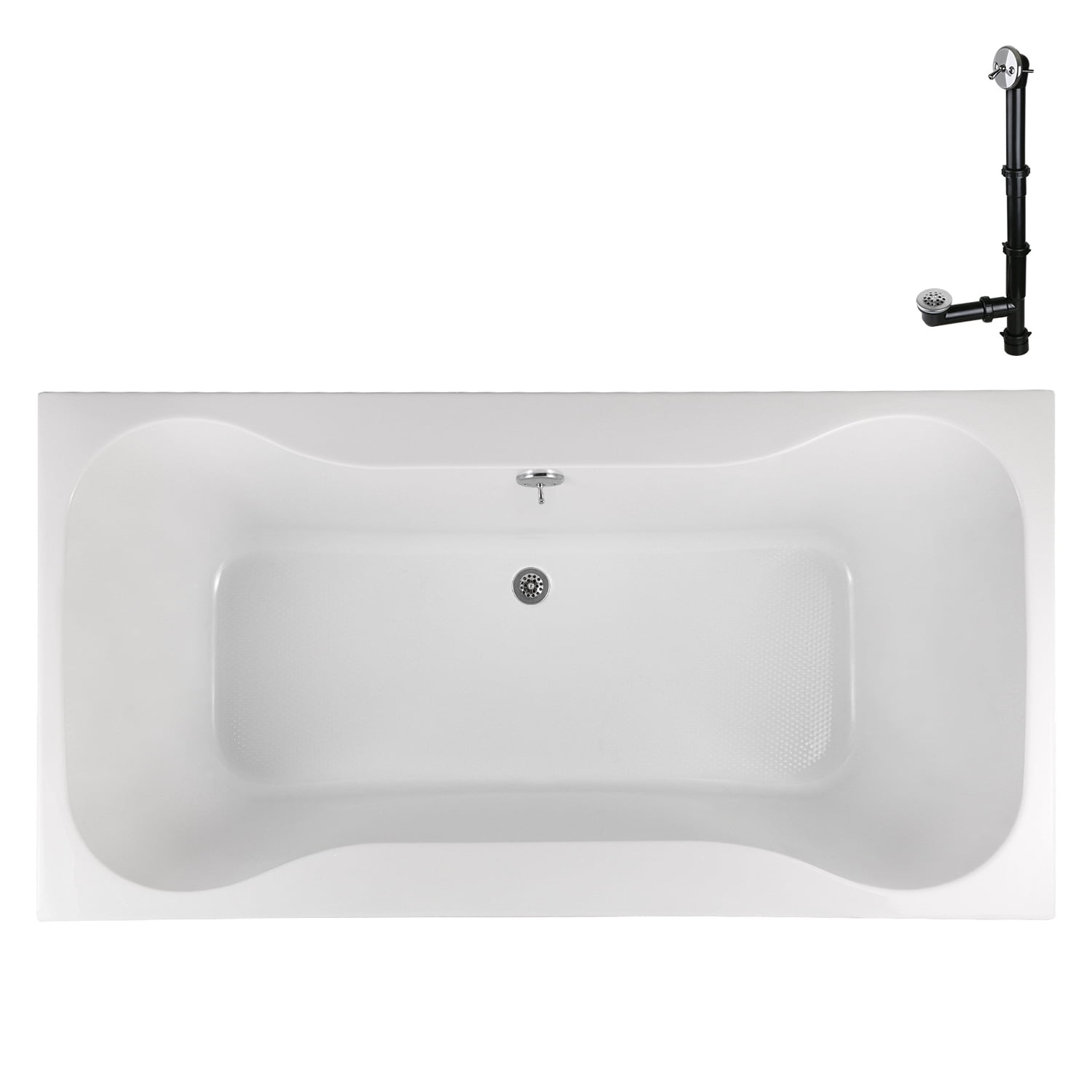 Streamline N-4500-772-CH 72 in. x 36 in. Acrylic Soaking Drop-In Bathtub in Glossy White, With External Drain in Polished Chrome