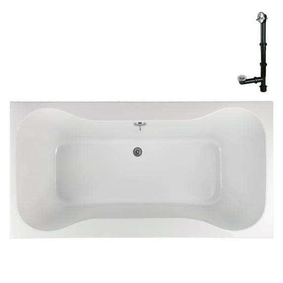 Streamline N-4500-772-CH 72 in. x 36 in. Acrylic Soaking Drop-In Bathtub in Glossy White, With External Drain in Polished Chrome