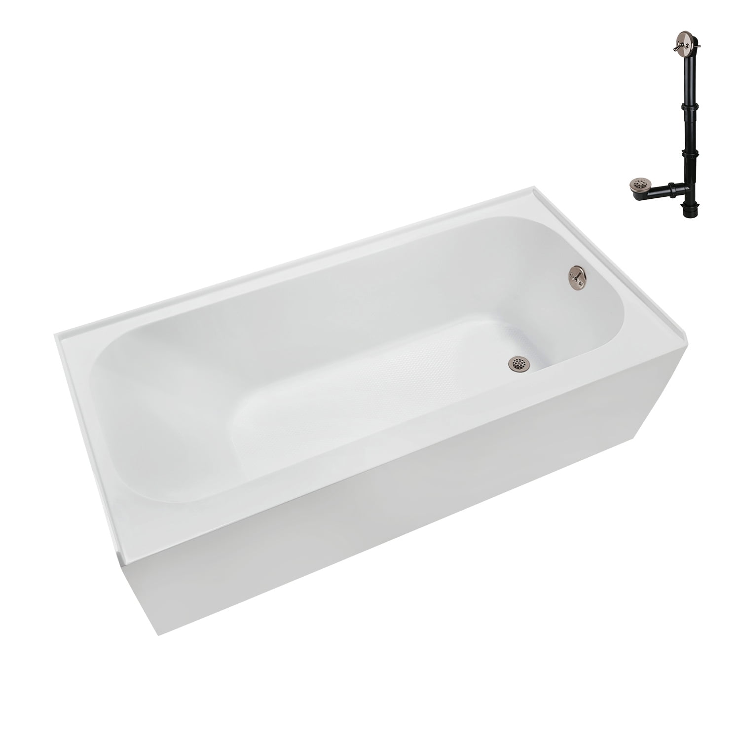 Glossy White Acrylic Right-Hand Drain Alcove Bathtub with Brushed Nickel Drain