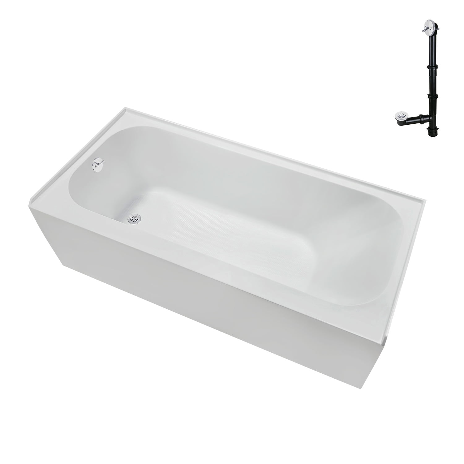 Glossy White Acrylic Rectangular Alcove Bathtub with Left-Hand Drain