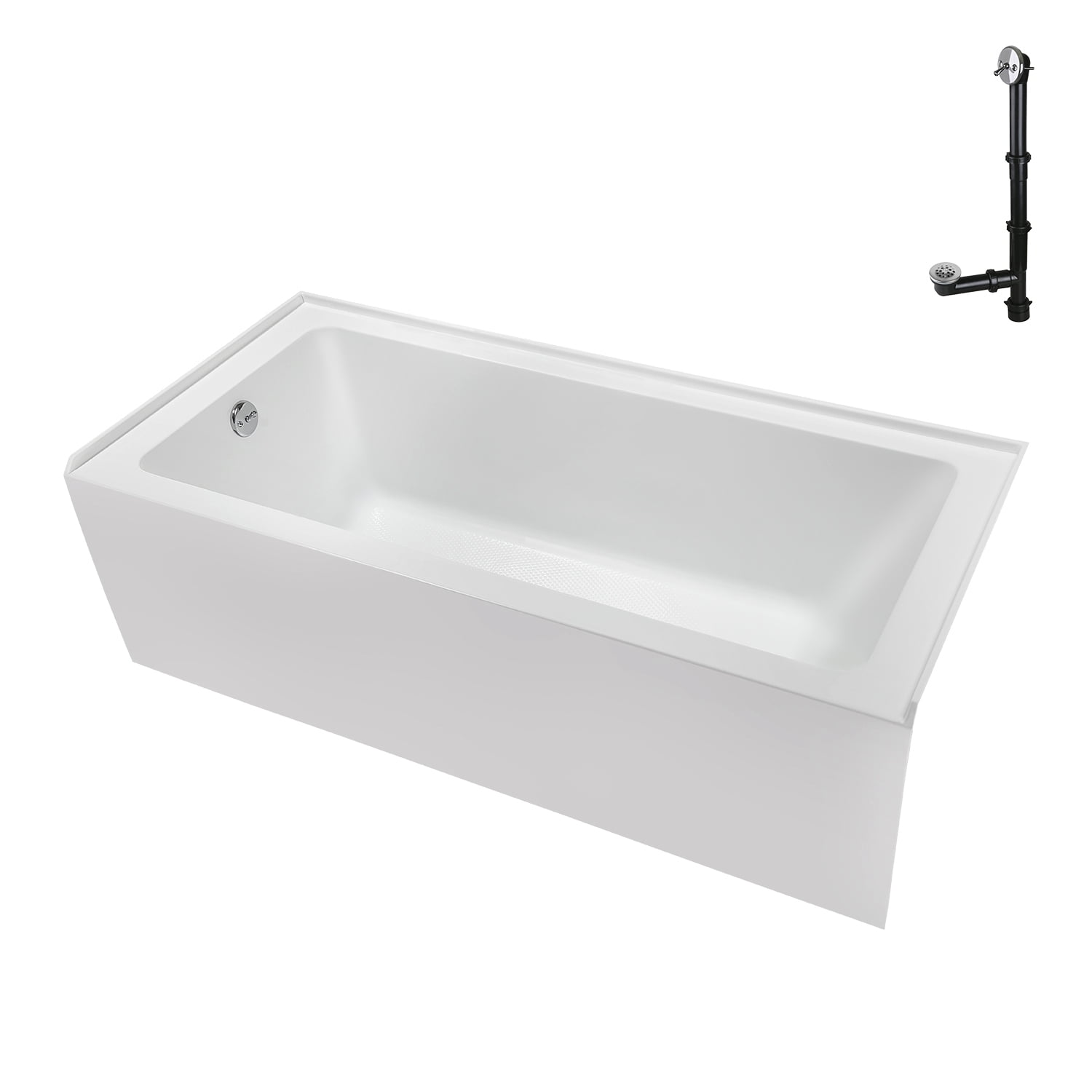 60-Inch Glossy White Acrylic Rectangular Alcove Bathtub with Polished Chrome Drain