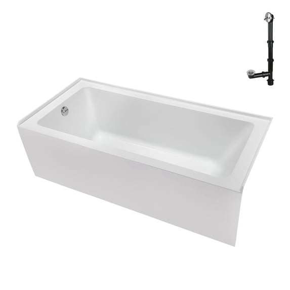 Streamline NAL-5320-CH 60 in. x 30 in. Acrylic Left-Hand Drain Alcove Bathtub in Glossy White With External Drain in Polished Chrome