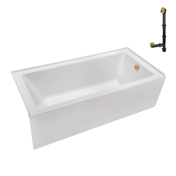 Streamline NAL-5340-BGL 60 in. x 30 in. Acrylic Right-Hand Drain Alcove Bathtub in Glossy White With External Drain in Brushed Gold