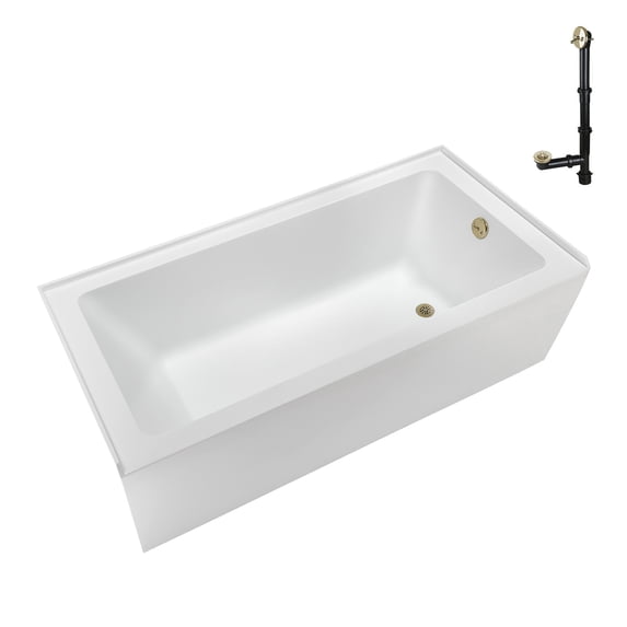Streamline NAL-5380-PBR 66 in. x 32 in. Acrylic Right-Hand Drain Alcove Bathtub in Glossy White With External Drain in Polished Brass