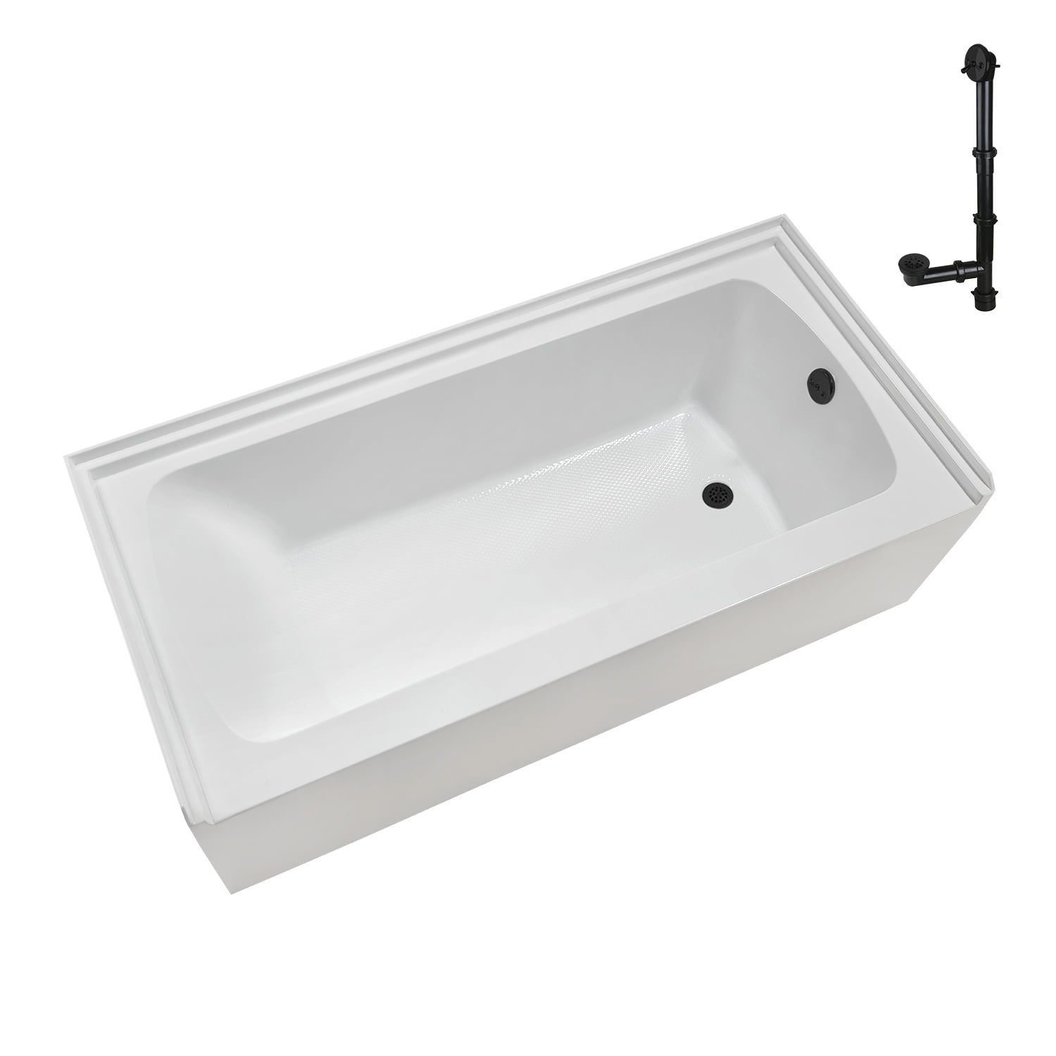 Glossy White Acrylic Alcove Bathtub with Matte Black Trim
