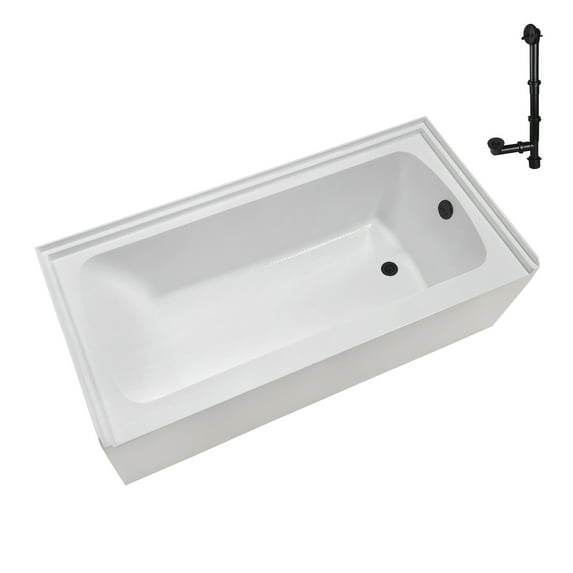 Streamline NAL-5460-BL 66 in. x 32 in. Acrylic Right-Hand Drain Alcove Bathtub in Glossy White With External Drain in Matte Black