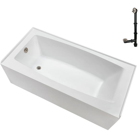 Streamline NAL-5480-PBR 60 in. x 30 in. Acrylic Left-Hand Drain Alcove Bathtub in Glossy White With External Drain in Polished Brass