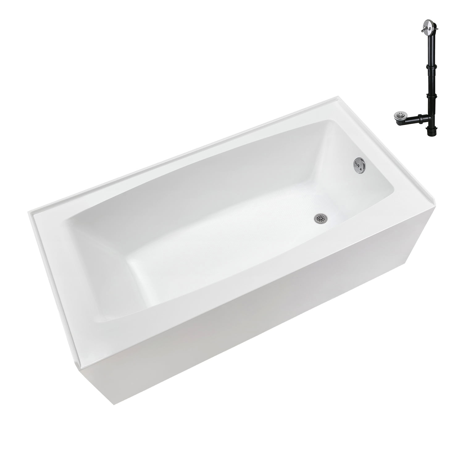 Glossy White Acrylic Right-Hand Drain Alcove Bathtub with Polished Chrome External Drain