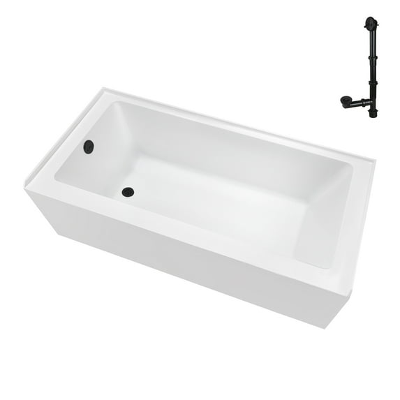 Streamline NAL-5560-BL 60 in. x 32 in. Acrylic Left-Hand Drain Alcove Bathtub in Glossy White With External Drain in Matte Black