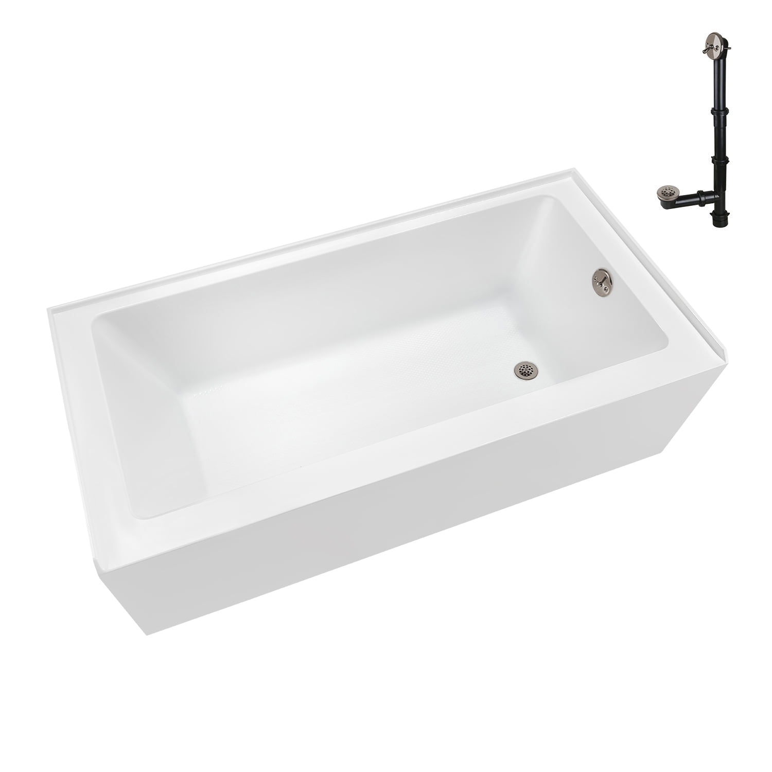 Glossy White Acrylic Right-Hand Drain Alcove Bathtub with Brushed Nickel External Drain