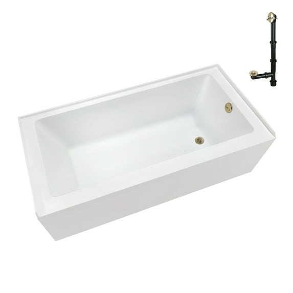 Streamline NAL-5580-PBR 60 in. x 32 in. Acrylic Right-Hand Drain Alcove Bathtub in Glossy White With External Drain in Polished Brass