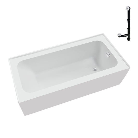 Streamline NAL-5620-WH 66 in. x 32 in. Acrylic Right-Hand Drain Alcove Bathtub in Glossy White With External Drain in Glossy White