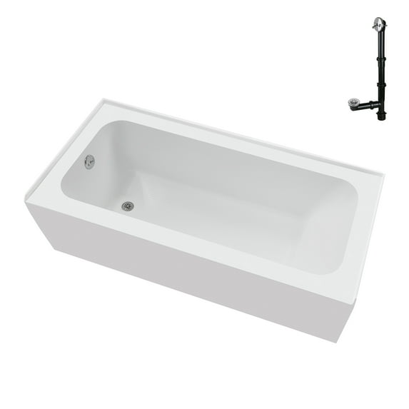 Streamline NAL-5680-CH 66 in. x 32 in. Acrylic Left-Hand Drain Alcove Bathtub in Glossy White With External Drain in Polished Chrome