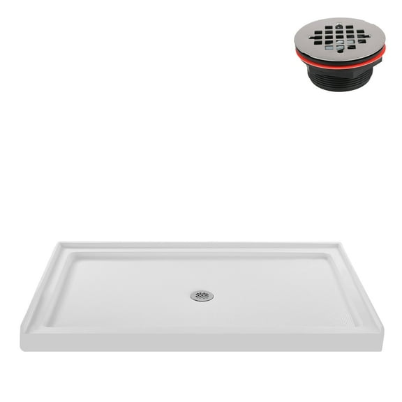 Streamline NT-114-60WH-AL 60 in. x 36 in. Alcove Acrylic Shower Base in Glossy White with Center Drain, ABS Drain Included