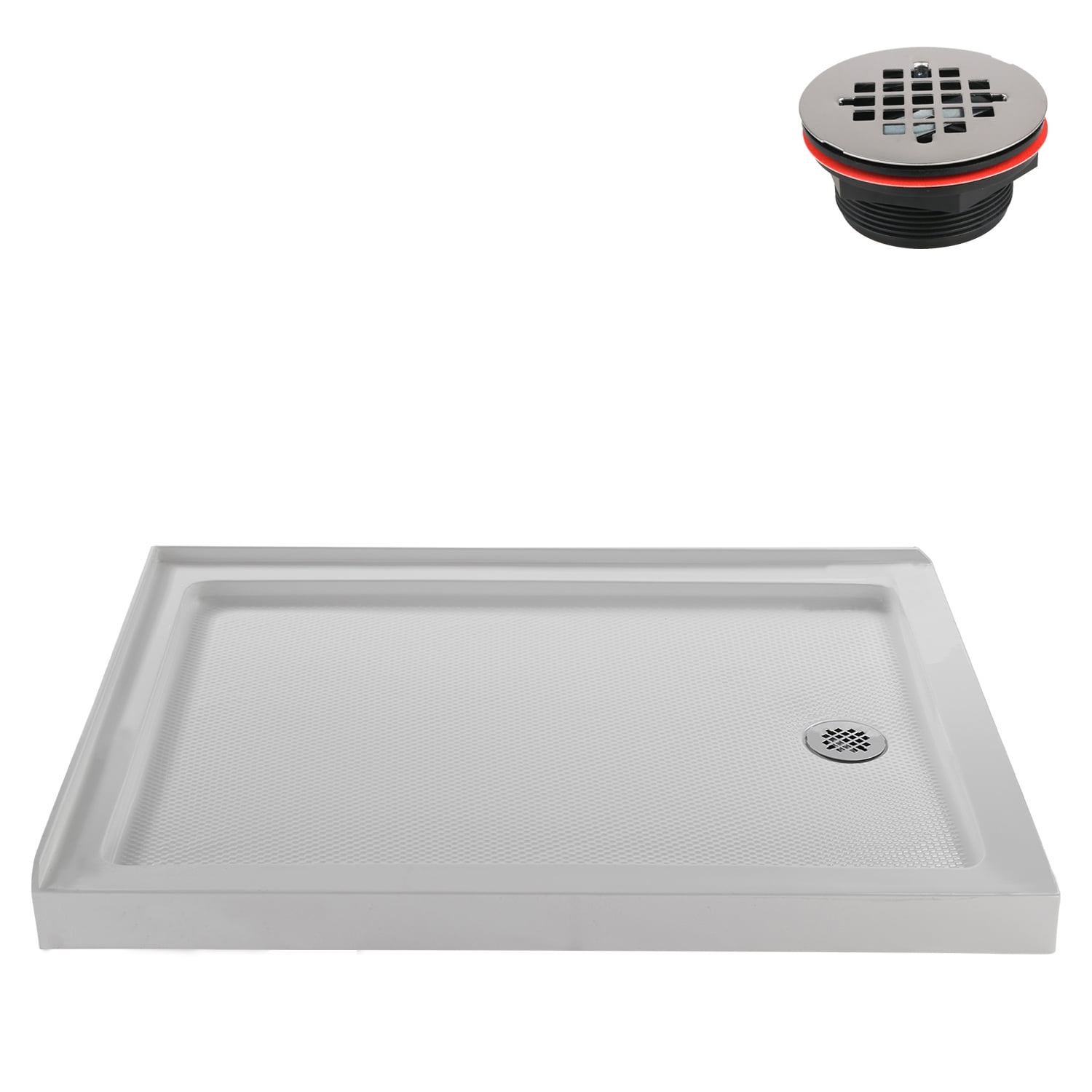 48'' Glossy White Rectangular Acrylic Shower Base with ABS Drain